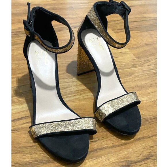 Mix No. 6 Gold sparkly and black block heels - Picture 1 of 5